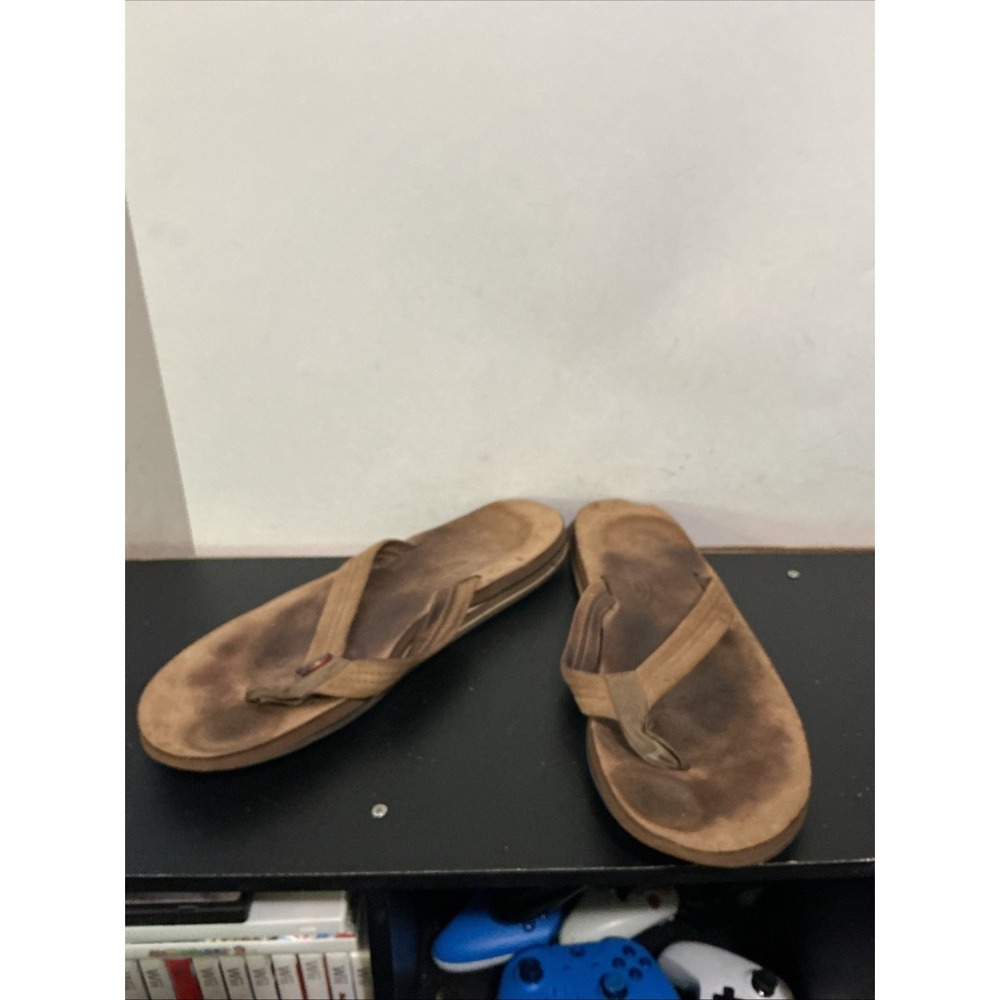 Men's Rainbow Flip Flops - NO SIZE - Brown 13.5" Long From Toe To Heel WORN